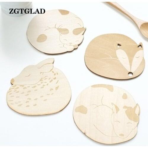 1pcs Animal Cat Fox Dog Deer Wooden Cup Coaster Heat Insulated Pad Placemat Tablemat Table Mat Home Decor