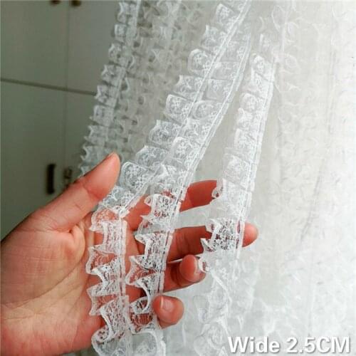 2.5CM Wide Luxury 3D Voile Lace Fabric Embroidery Ribbon Collar Neckline Lace Edge Ruffle Trim Wedding Dress DIY Sewing Supplies