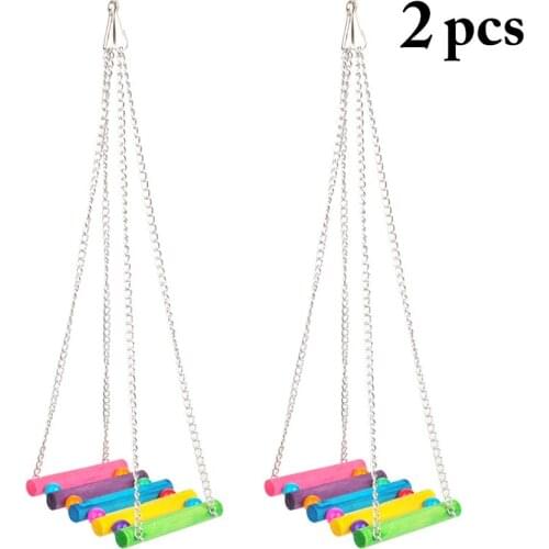 2PCS Random Color Parrot Cage Swing Wooden Decorative Bird Ladder Swing Parrot Birds Climbing Hanging Swing Toy