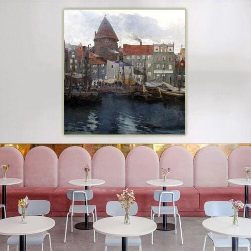 Adolf Kaufmann《Fishing port》Canvas Oil Painting Art Aesthetic Poster Picture Wall Hanging Decor Home Living Room Decoration