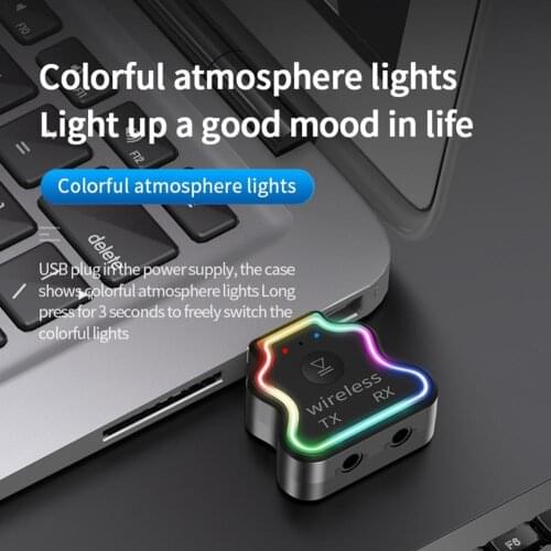 Car Audio Bluetooth 5.0 20M Wireless Adapter Keyboard Receiver Audio Lights PC Laptop Colorful Atmosphere Headphone K3U8