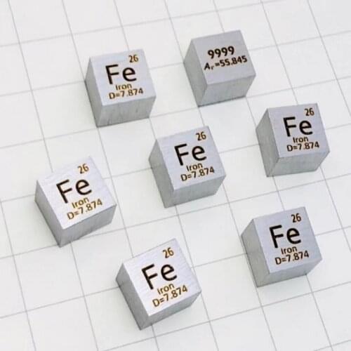 Free shipping 5pcs & 10pcs 99.99% purity Fe carved element periodic table 10mm cube with 7.93g Iron ingot / pellet / block