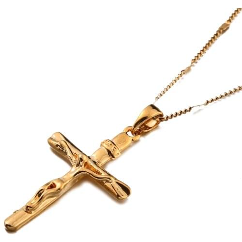 Gold Color Jesus Christ Cross Crucifix INRI Pendant Necklace Cross Chain Jewelry