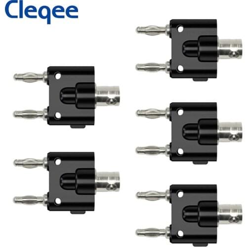 Cleqee P7006 5PCS Black Adapter BNC Female Jack To Two Dual 4mm Banana Plug Binding Male Connector