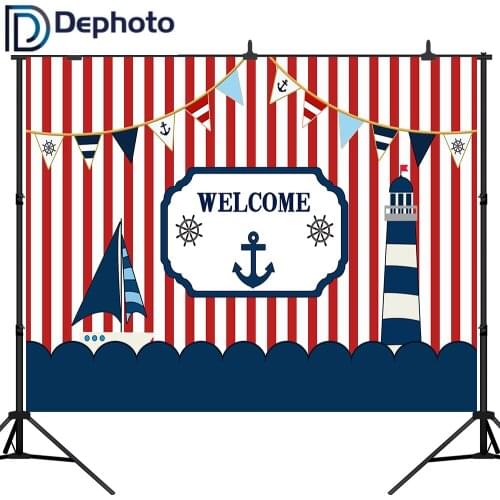 DePhoto Nautical Party Photography Background Red White Striped Boy Birthday Backdrop Kids Baby Shower Photo Studio Booth Props