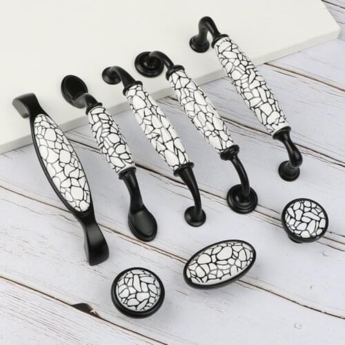 Europe Type Black And White Crack Pottery And Porcelain Handle Contemporary Contracted Cural Chest Cupboard TV Cabinet Drawer