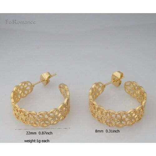 Foromance / YELLOW GOLD COLOR OVERLAY HOOP CIRCLE / FLOWER PATTERN ROUND SIZE ABOUT 20 MM EARRING