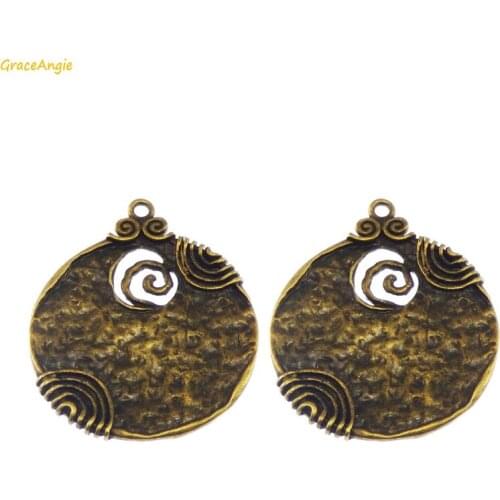 GraceAngie 6PCS Tone Pattern Round Shape Antique Bronze Necklace Bracelet Charms Pendant Jewelry Finding Handmade Accessory