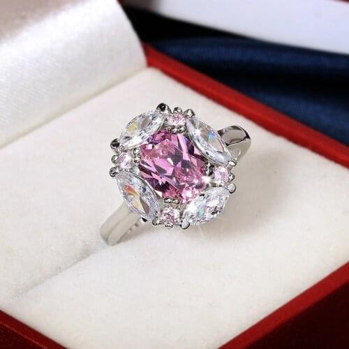 Exquisite 925 Sterling Silver Moissanite Pink Gemstone Wedding Ring Silver Ring High Jewelry Wedding Rings for Couples