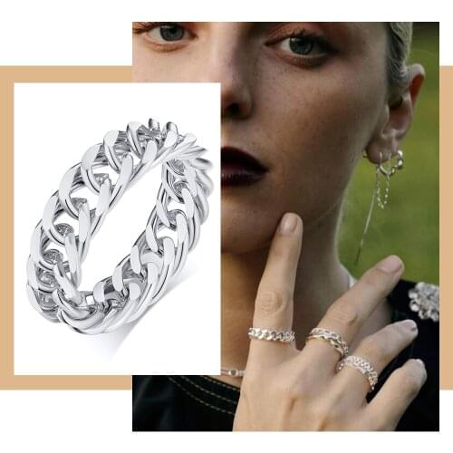 Stainless Steel Curb Link Chain Ring 6mm Wedding Brand Everyday Finger Rings Punk Jewelry