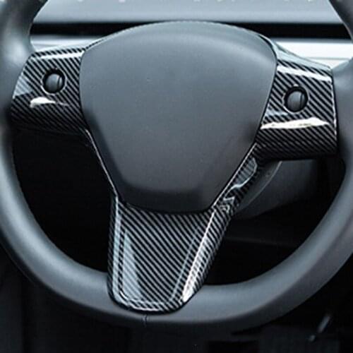 Lsrtw2017 Car Steering Wheel Cover Trim Chrome Styling for Tesla Model 3 2019 2020 2021 2022 Accessories Auto Parts Carbon Fiber