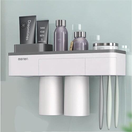 Magnetic Toothbrush Holder for Lovers Wall-Mounted Toothpaste Rack Adsorption Inverted Bathroom Accessories Organizer with Cups