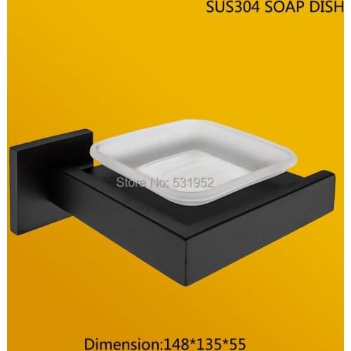 Free Shipping Wall Mounted Soap Dish With Glass Dish Black Bathroom Accessories SUS304 Stainless Steel Black Soap Dish Holder