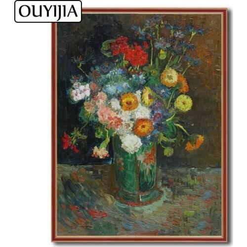 OUYIJIA Van Gogh Vase Geraniums Oil 5D DIY Diamond Painting Embroidery Diamond Decoration Flower Mosaic Rhinestone Cross Stitch