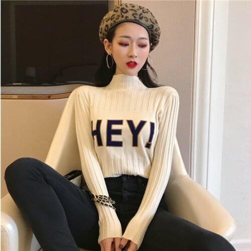 Timis Li Letter Printed Sweaters Jumper Spring Autumn Women Knitted Turtleneck Sweater Long Sleeve Pullover Full Femme Hiver