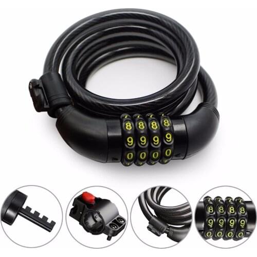 Bike Lock Cable, Resettable 4-Feet Security Cable Lock Combination Self Coiling Bicycle Lock Cable with Mounting4 Feet x 1/2inch