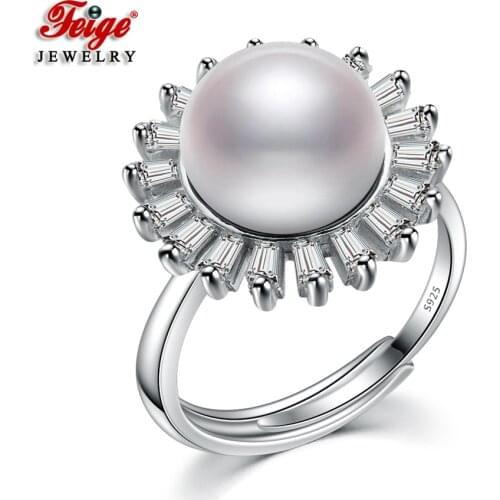 High Quality Luxury 925 Sterling Silver 10-11mm Natural Freshwater Pearl Rings for Women Wedding Jewelry Ring Bijoux Wholesale