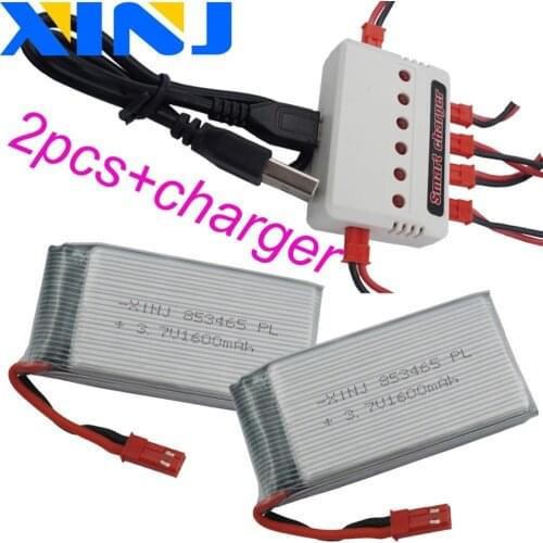 XINJ 2pcs+charger 3.7V 1600 mAh 25C 853465 Polymer Li po battery for YX693-1 YX709-1 JJRC H11C H11D RC Quadcopter Drone JST plug