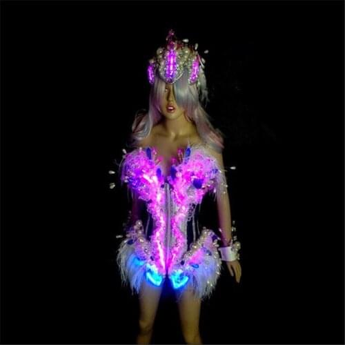 YS001 Colorful led light costumes stage wears bodysuit sexy female luminous outfit dj dress singer clothe party performance show
