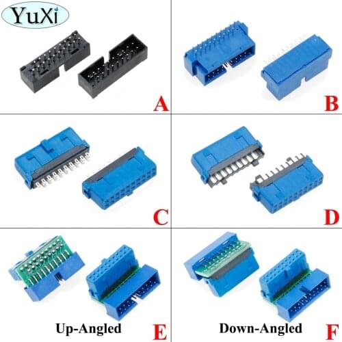 YuXi 2pcs/lot USB 3.0 20pin 19pin male connector 90 /180 degree motherboard chassisplugged plate IDC 20 pin connector socket