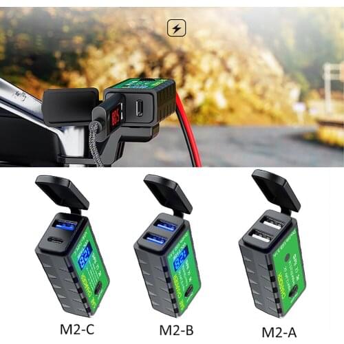 12V Motorcycle USB Charger SAE to Dual USB Fast Charging Adapter with Voltmeter On/Off Switch 3.1A/4.8A TYPE-C for Phone