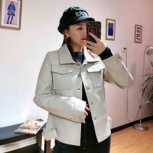 2021 Spring Autumn New Women Faux Leather Jacket Female Punk Motorcycle Streetwear Solid Outwear Slim Pu Short Coat Lady Outwear