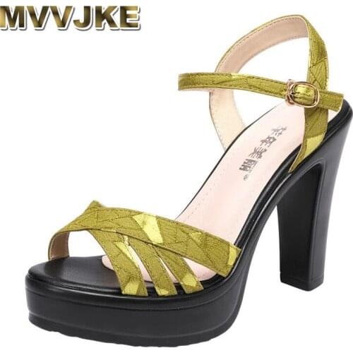 MVVJKEHot Sale Heel Shoes Woman Summer Open Head High Heels Sandals Ladies Office Party Big Size Shoes