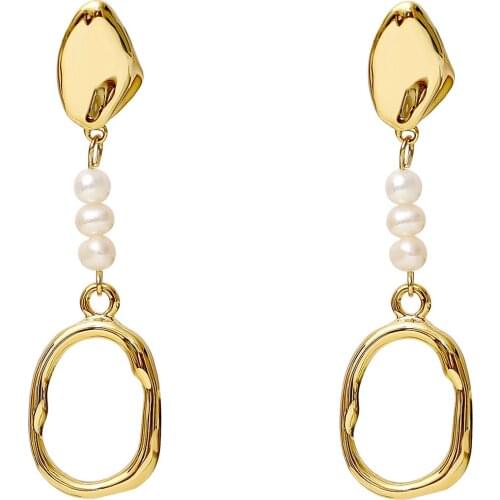 S925 Silver Ear Needle Stud Earrings Baroque Freshwater Irregular Pearl With Brass 14kReal Gold Korea Jewelry for Women HYACINTH