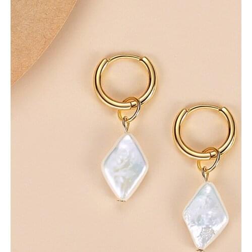 ELESHE Wholesale Elegant Prismatic Pearl Drop Earrings 925 Sterling Silver Hoop Earrings For Women Gold/Silver/Rose Gold Jewelry