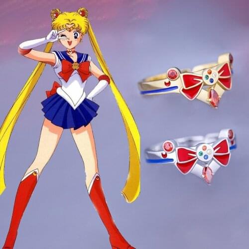 Japan Anime Sailor Adjustable Tsukino Usagi S925 Sterling Silver Suit Bowknot Ring Finger Rings For Women Cosplay Jewelry Gifts