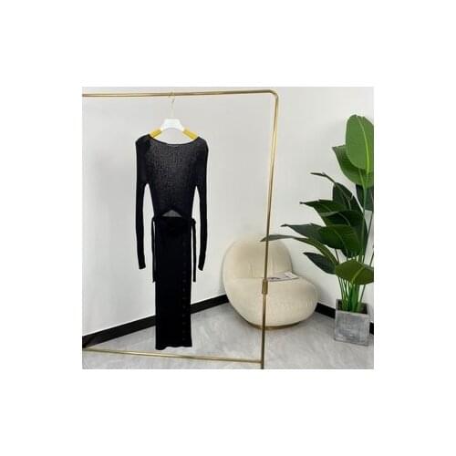 2021 New Summer Women Fashion Black O-neck Long Sleeves Mid-calf Dresses High Quality