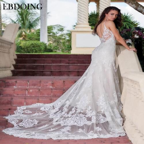 Vestidos De Novia New Arrive Wedding Dress Mermaid Lace Spaghetti Straps V-neck Neckline With Chapel Train Plus Size Bride Gowns