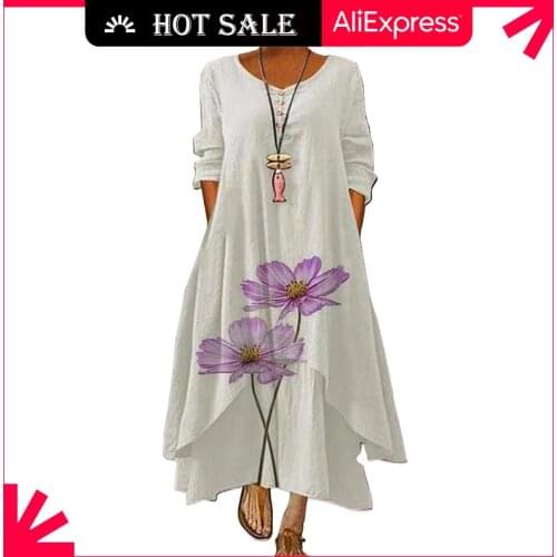 2021 Floral Print Maxi Dress Women Vintage Long Sleeve Elegant Long Dress O Neck Casual Streetwear Dresses Woman Party Vestido