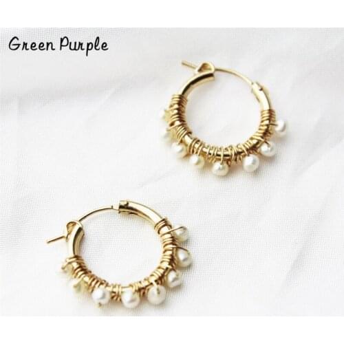 Gold Circle Earrings Handmade Natural Pearls Earrings Jewelry Brincos Minimalism Pendientes Earrings for Women Oorbellen