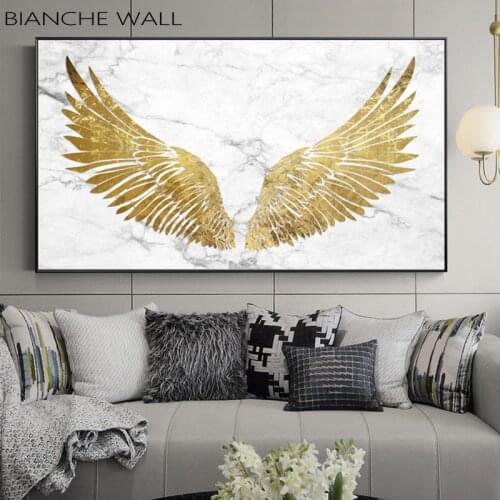 Golden Angel Wings Marbled Background Abstract Wall Poster Canvas Print Painting Contemporary Art Decoration Picture Decor