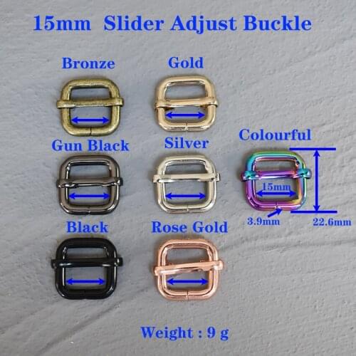 1 Pcs 15mm Metal Slider Adjustment Buckle Slides Bar Strap Adjuster Buckle for Leather Craft Bag Shoulder Belt Strap Webbing