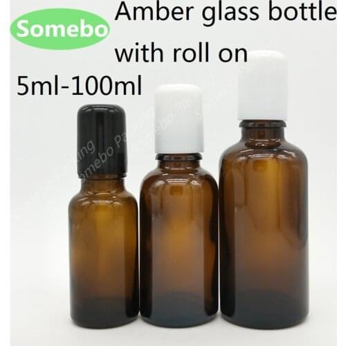 10PCS/Lot 5ml, 10ml, 15ml, 20ml, 30ml, 50ml, 100ml Amber Glass Roll on Bottle, Brown Glass Bottles, Glass Bottle With Roller