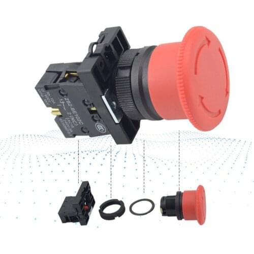 22mm emergency stop switch mushroom e-stop push button switch with NC contact