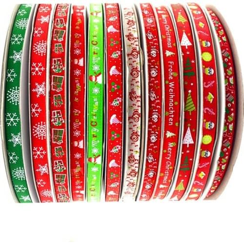 5Yards 10mm Christmas Ribbon Printed Grosgrain Ribbons for Gift Wrapping Wedding Decoration Hair Bows DIY Accessories #S27s