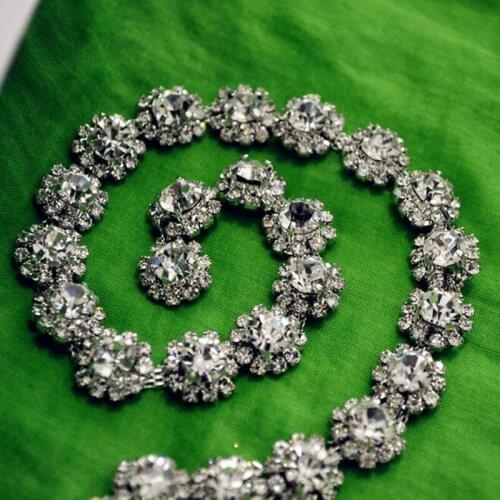 5Yards Sparkle Silver Crystal Trim Costume Sunflower Rhinestones Sash Diamante Appliques Rhinestone For Gowns And Wedding Cakes