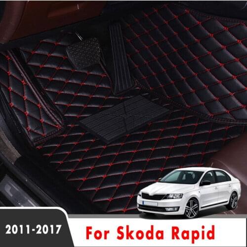 LHD Car Floor Mats For Skoda Rapid 2019 2018 2017 2016 2015 2014 2013 Auto Protector Covers Interior Custom Leather Carpets