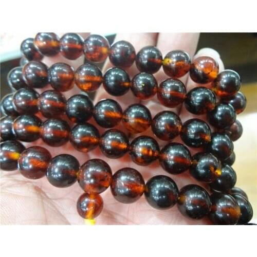 Baltic Transparent Cherry Round Amber resin 108 Buddhist Necklace 10MM