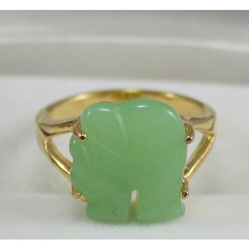 Noble! Yellow GP elephant Shaped Green Jades Jewelry womens Ring