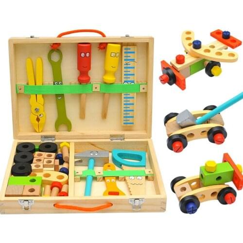 Childrens simulation play house screw screw assembly wooden toolbox toy set puzzle building block boy repair