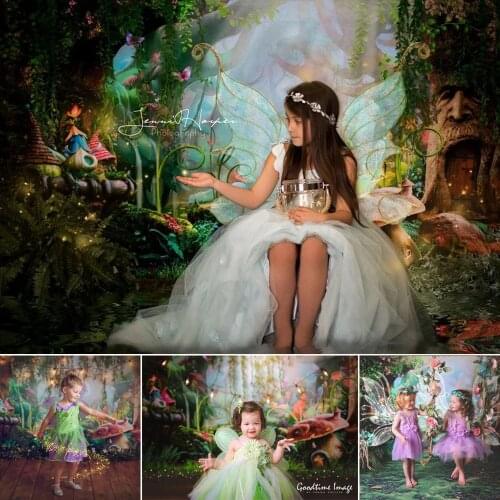 Fairy Forest Photography Background Dream Forest Flower Tree House Mushroom Wonderland Jungle Photography Backdrops Props