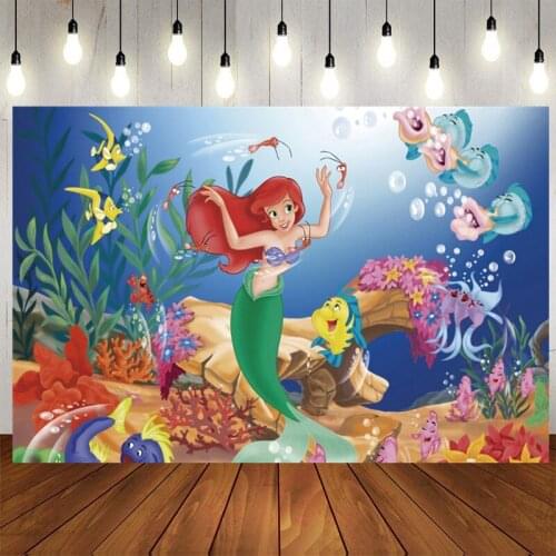 Disney Little Mermaid Princess Series Backgrounds Vinyl Cloth Photo Shootings Backdrops for Baby Birthday Party Photo Studio
