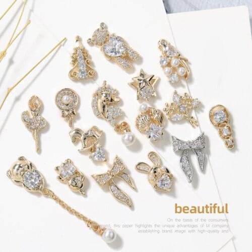 High end luxury 1Pieces Lot Pendant Chain 3D Alloy Butterfly Nail Art Zircon Pearl Metal Manicure Nails DIY Accessories