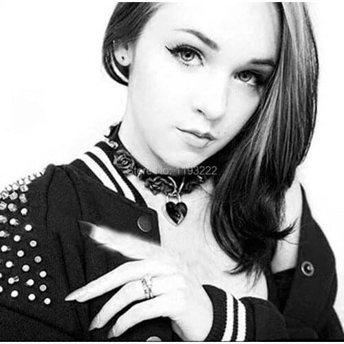 Kawaii Harajuku 100% Handmade Safe Heart Lock Key Rose Flower Choker Spikes Spiked Collar Buckle Necklace