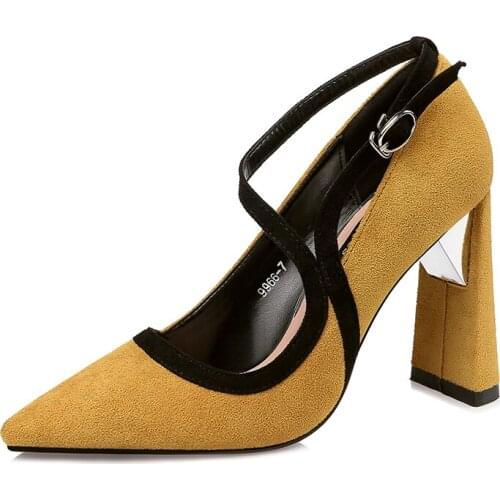 Korean Version Of 2017 Spring And Autumn New Womens Shoes Straps High Heels Thick With Wild Sexy Pointed Professional Elegant