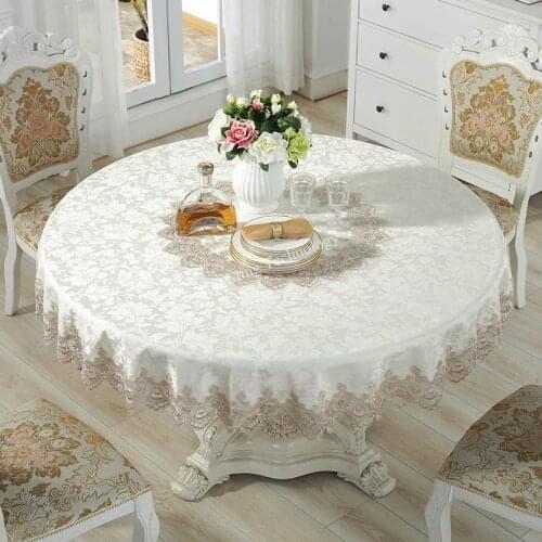 European Large round Tablecloth Table Cloth Fabric Circle lace Round-table Cloth Household Restaurant Light brown TV cover 322